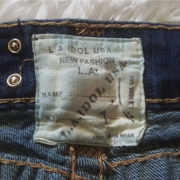 LA Idol embellished Jeweled distressed Stretchy Dark Wash Jeans Women’s Size 1 - Picture 14 of 15